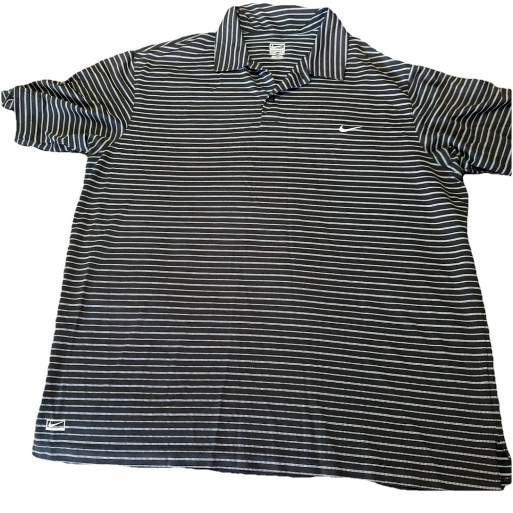 Nike Performance Polo Golf Shirt Black and White Striped Mens XL
